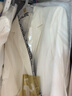 AD高級(jí)感接拼職業(yè)裝裙子女白色連衣裙假兩件工作服收腰七分袖工裝 瓷白色拼接微光印花料連衣裙 M 曬單實(shí)拍圖