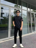騎行裊男士九分褲  春夏薄款彈力修身小腳錐形褲松緊腰休閑百搭9分褲男 黑色 32 曬單實拍圖