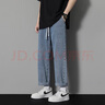 西域駱駝（VANCAMEL）牛仔褲男寬松直筒休閑韓版垂感闊腿九分褲子男牛仔長褲 深藍 3XL 曬單實拍圖