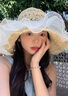 豪天保草帽女帽子女沙灘帽海邊帽子女防曬帽太陽帽女遮全臉遮陽防曬帽子 蕾絲遮陽帽-米色 【加大帽檐，遮掩防曬】 曬單實拍圖