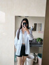 條紋棉麻襯衫女春夏季設計感休閑寬松防曬長袖襯衣薄款上衣外套潮 藍色條紋 M （95-130斤） 曬單實拍圖