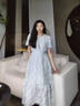 對(duì)白【仙女裙】法式浪漫提花連衣裙女2025夏季新款氣質(zhì)花苞袖長裙 冰綠色 M 曬單實(shí)拍圖