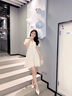 她芙（tafu）品牌女裝小香風(fēng)連衣裙女夏季新款法式氣質(zhì)顯瘦收腰短袖a字裙子 杏色 M 曬單實(shí)拍圖