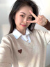 妃奧絨2024新款假兩件襯衫領(lǐng)針織衫春秋洋氣內搭毛衣女針織外穿打底衫 淺米駝 M 曬單實(shí)拍圖