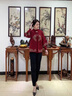 俞兆林（YUZHAOLIN）中老年女裝秋裝針織毛衣洋氣外套紅色本命年婚禮服媽媽裝老人衣服 AX221154 酒紅 （兩件套） XL 【建議90-110斤】 曬單實拍圖