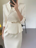 AD高端醋酸連衣裙女香檳色假兩件西裝裙工作服正式場(chǎng)合氣質(zhì)裙子 假兩件連衣裙 S 曬單實(shí)拍圖