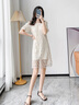 clotho Rennie品牌女裝白色蕾絲連衣裙女夏季2025新款小個(gè)子遮肚子顯瘦減齡裙子 白色 M 曬單實(shí)拍圖