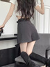 樂(lè )雅秀灰色休閑西裝半身褲裙女2025春夏季新款高腰寬松時(shí)尚顯瘦闊腿短褲 主圖款 M 建議（91-104斤）【送腰帶】 曬單實(shí)拍圖