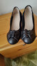 啄木鳥(niǎo)高跟女鞋春秋女單鞋真皮媽媽鞋舒適防滑坡跟圓頭軟底蝴蝶結工作鞋 黑色(黑色鞋底 )  7cm 40 曬單實(shí)拍圖