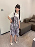 G.DUCKKIDS童裝女童裙子夏季薄款兒童短袖連衣裙中大童假兩件水墨畫公主裙 灰色 120 (建議身高110cm  6-7歲)cm 曬單實(shí)拍圖