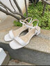 紅蜻蜓（RED DRAGONFLY）涼鞋女粗跟皮鞋羊皮革2024年夏季新款高跟鞋真皮氣質(zhì)一字帶女涼鞋 米白色 36 曬單實(shí)拍圖