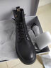 狄德拉牛皮馬丁靴女秋冬新款大碼41一43粗跟短靴英倫風(fēng)加絨顯腳小單靴 黑色加絨 42 (260mm) 42 標準碼 曬單實(shí)拍圖