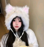 溪谷幽幽可愛(ài)發(fā)夾貓咪毛絨帽子女秋冬季加厚保暖防寒護耳雷鋒帽護頸圍脖 貓咪毛絨帽 均碼 曬單實(shí)拍圖