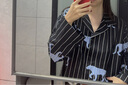 野獸派家居（tbh）【龔俊同款】Z系列天絲棉條紋家居服套裝女四季可外穿情侶睡衣 天絲棉長(cháng)款家居服套裝 黑豹 S 曬單實(shí)拍圖