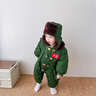 迪士尼寶寶嬰兒連體棉衣衣服冬裝加絨保暖滿月寶寶小紅軍周歲軍大衣爬服冬季 軍綠哈衣 100cm 100碼建議90-3-4歲 曬單實(shí)拍圖