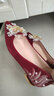 法式主婚鞋女秀禾婚紗兩穿紅色尖頭結婚新娘鞋粗跟平底孕婦不累腳 酒紅色粗跟2厘米 36 曬單實(shí)拍圖