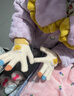 萊樞匯兒童手套女孩冬天保暖加絨五指小孩男女童嬰兒寶寶毛線針織手套 白桔色貓咪 2-6歲 曬單實(shí)拍圖
