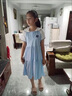 G.duck小黃鴨女童連衣裙夏季薄款新款兒童洋氣時(shí)髦感學(xué)生大童裙子 藍色 AP裙 140 曬單實(shí)拍圖