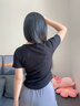 凡小如短袖t恤女夏季微胖mm大碼新款正肩方領(lǐng)休閑寬松顯瘦遮肚子體恤 黑色 L碼【建議90-102斤】 曬單實(shí)拍圖