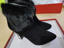 貝蘭思琦 磨砂羊皮貂毛防水臺高跟短靴秋冬季新款加絨女鞋粗跟踝靴子4084 黑色 37 曬單實(shí)拍圖