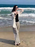 定原冰絲褲子條紋闊腿褲女夏薄款2025新款顯瘦小個(gè)子窄版直筒褲涼涼褲 條紋【九分褲】 XL /29【115-125斤】 曬單實(shí)拍圖