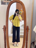 莜仙格深藍色九分闊腿牛仔褲女春秋季薄款大碼小個子胖mm高腰顯瘦直筒褲 丹寧色長褲 M 建議90-100斤 曬單實拍圖