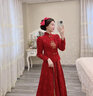 塞德勒（SAIDELE）新中式敬酒服新娘酒紅色旗袍改良簡約秀禾服中袖結(jié)婚服訂婚連衣裙 酒紅色 L (建議106-115斤) 曬單實(shí)拍圖