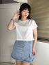 嫻柔白色圓領(lǐng)短袖t恤女寬松2025年夏季新款短款高腰露臍打底上衣女裝 白色 M 90-100斤 曬單實(shí)拍圖