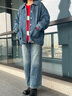 森馬（Semir）牛仔外套女中長款翻領(lǐng)落肩慵懶風(fēng)上衣2025年春新款寬松顯瘦牛仔衣 牛仔藍(lán)灰88401 2XL 175/96A 曬單實拍圖