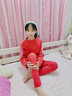 活力四射兒童保暖內衣套裝本命年校服神器蛇年大紅色中大童女童秋衣秋褲 T9400-紅色本命年 150cm 曬單實(shí)拍圖