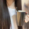 沽咚小茗簡約陶瓷馬克杯帶蓋圣誕禮物咖啡杯情侶水杯送男士女生日禮物杯子 線條杯【黑色】精美禮盒 曬單實拍圖
