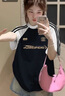 LDBE撞色插肩純棉三條杠短袖t恤女夏季美式復(fù)古小個(gè)子設(shè)計(jì)感半袖上衣 深藍(lán)拼灰色袖 M 曬單實(shí)拍圖