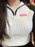 CHUU撞色針織衫女2025秋新品basic愛心繡花插肩袖修身美式休閑上衣3 黑色 均碼 曬單實拍圖