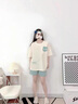 莫代爾睡衣女夏款2025新款帶胸墊一體短袖夏季夏天少女士休閑家居服套裝 杏色英文小熊藍(lán)褲 XL 120-140斤 曬單實(shí)拍圖
