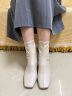 迪芙斯女靴冬季新款短靴女网红瘦瘦靴方头粗跟英伦女靴子DF34116704 米白色（主推款短靴） 36 实拍图
