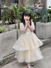 小咔衣濃女童主持人演出服花童婚紗小女孩生日兒童鋼琴演奏公主裙高端夏季 香檳色T3904長款 130 曬單實拍圖