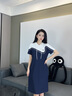 ELLE ACTIVE線條感撞色拼接連帽連衣裙夏季時(shí)尚顯瘦休閑活力運(yùn)動(dòng)風(fēng)連衣裙 藏青色 S 曬單實(shí)拍圖