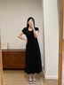 clotho Rennie品牌女裝短袖連衣裙女中長款2025夏季新款韓版百搭修身遮肉顯瘦 黑色 M 曬單實(shí)拍圖