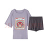 安莉芳貓咪印花純棉睡衣套裝女可外穿短袖短褲情侶家居服EL00584 灰紫色GPP M 曬單實(shí)拍圖