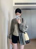 溫格芳小個(gè)子風(fēng)衣外套女2025年秋季新款韓系高級感時(shí)尚百搭短款夾克上衣 灰綠色 M （建議106—115斤） 曬單實(shí)拍圖
