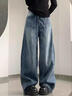 麓格立牛仔褲女高街寬松闊腿秋季新款美式設計感潮流顯瘦高腰垂感彎刀褲 做舊闊腿牛仔褲 L 曬單實(shí)拍圖