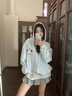 LDBE奶fufu連帽衛衣女上衣秋冬新款小狗刺繡寬松加絨加厚慵懶開(kāi)衫外套 奶藍色 L（95-115斤） 曬單實(shí)拍圖