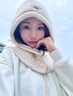 WUCANLI巴拉克拉法帽子女秋冬季加厚保暖護耳針織帽子圍巾一體雷鋒帽 米白色 可調節 曬單實(shí)拍圖
