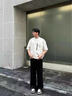 主意范（ZHUYIFAN）胖子大碼230斤休閑冰絲褲子男寬松直筒條紋褲垂感潮牌大碼闊腿褲 A022-HK25110黑色 5XL 200-230斤 曬單實(shí)拍圖