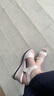 啄木鳥(niǎo)軟皮舒適坡跟涼鞋女2025夏新款松糕厚底百搭外穿防滑高跟中年涼鞋 米色【精品女鞋】 37 曬單實(shí)拍圖