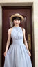 春乏無(wú)袖連衣裙女學(xué)生夏季新款中長(cháng)款度假風(fēng)海邊沙灘裙仙女掛脖長(cháng)裙子 藍色  L 曬單實(shí)拍圖