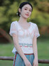 煙花燙新中式女裝春夏2025新品短袖T恤民族風(fēng)繡花白色上衣ZG 靖夏 白色（上衣） S 曬單實(shí)拍圖