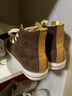 馬登燈芯絨高幫板鞋男士潮流百搭休閑鞋絨布拼色帆布鞋學(xué)生街頭滑板鞋 焦糖色   41 曬單實(shí)拍圖