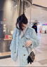 莫代爾小香風外套女2025春秋季新款女裝寬松時尚氣質(zhì)百搭韓版毛呢上衣 藍色 M (105-120斤) 曬單實拍圖