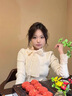LDBE拼接蕾絲蝴蝶結(jié)長(zhǎng)袖針織衫女秋冬內(nèi)搭打底修身設(shè)計(jì)感韓系毛衣上衣 杏色 M 曬單實(shí)拍圖